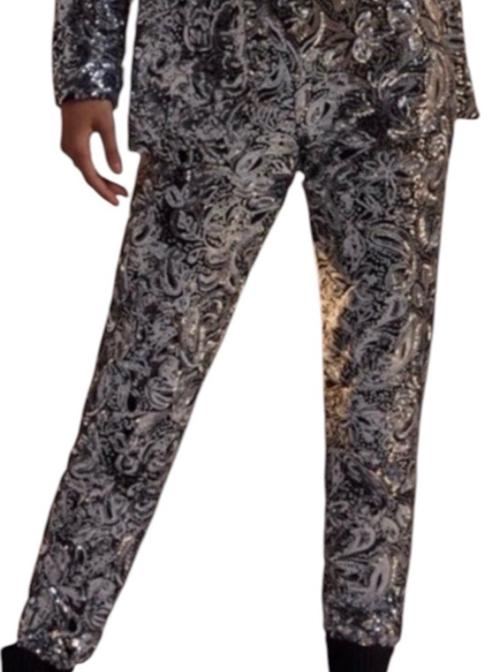 #310 ANTHROPOLOGIE PORRIDGE Black & Silver Fabulous Sequin Paisley Jogger NWT